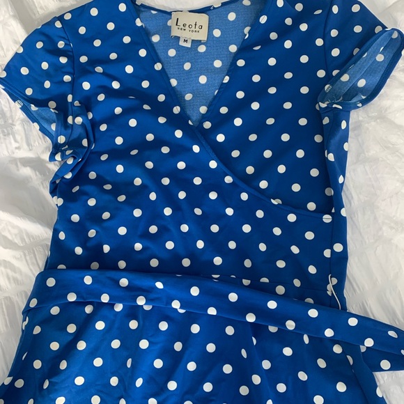 EUC Leota New York blue and white polka dot dress size M - Picture 4 of 6
